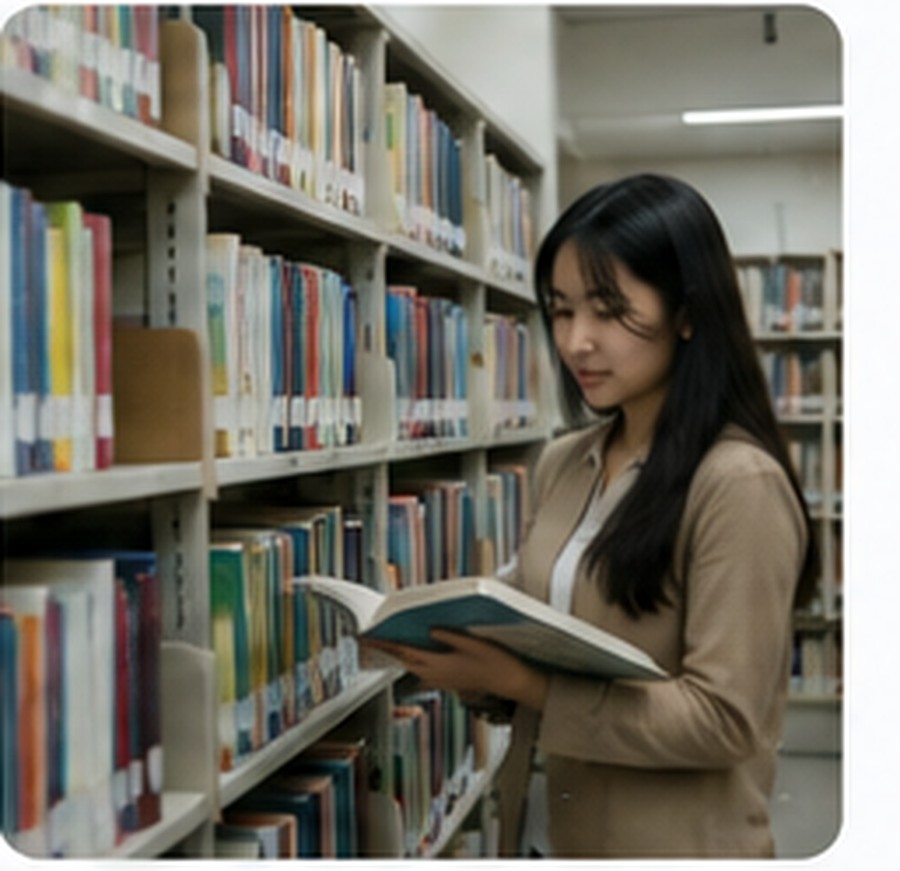 Mahasiswa belajar di perpustakaan